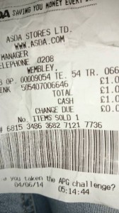 Receipt from Asda 5.14am